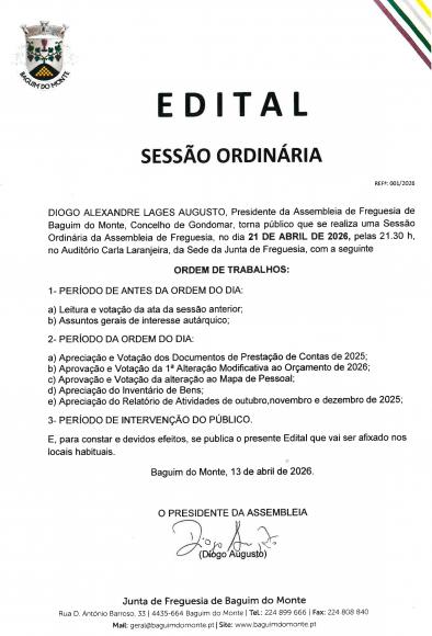 SESS&Atilde;O ORDIN&Aacute;RIA DA ASSEMBELIA- 21.04.2026